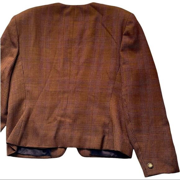 Jones Wear Brown Plaid Round Neck Blazer Sz 16 - Picture 6 of 14